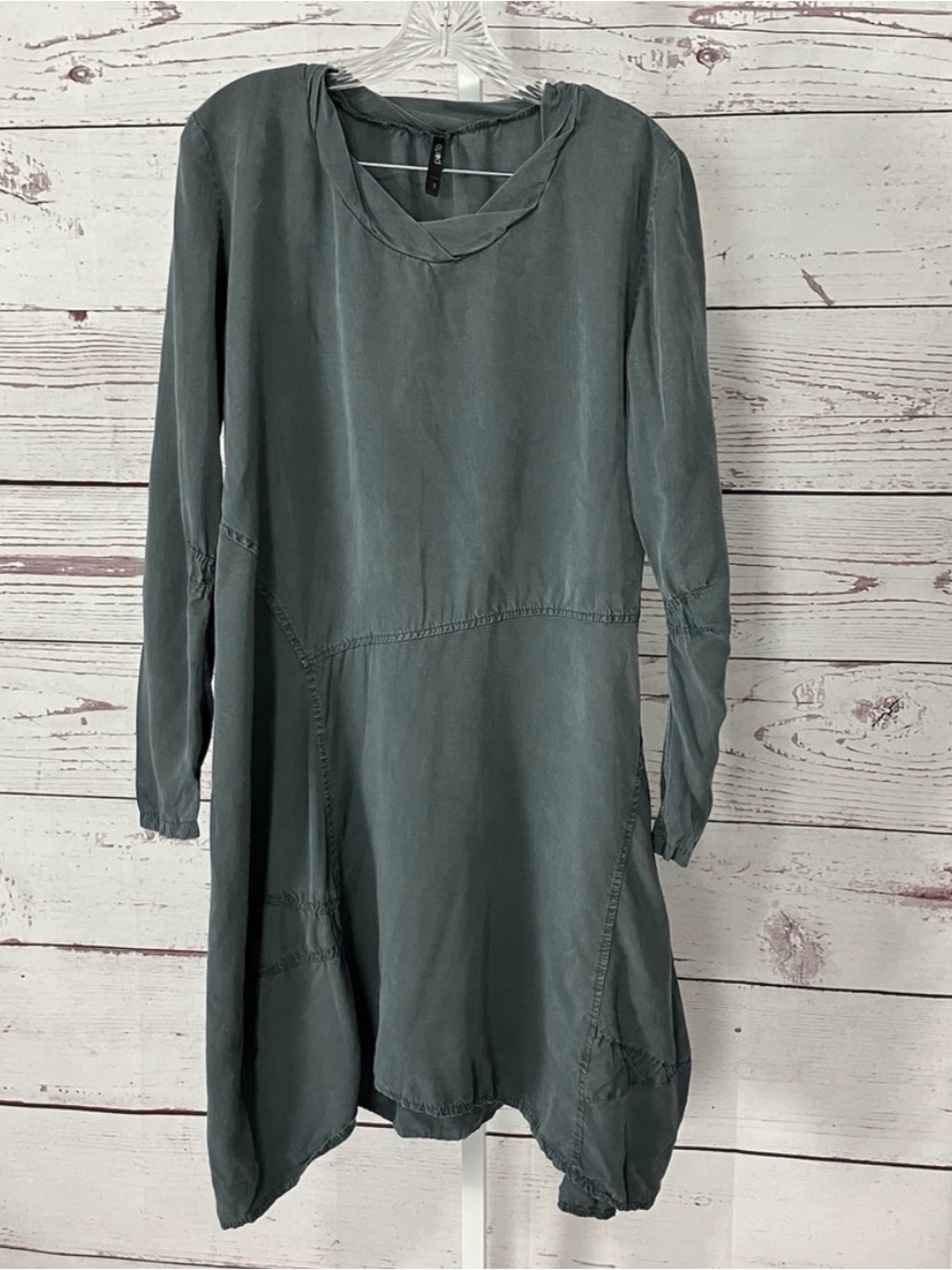 Porto San Francisco Dress Womens Size L Green/Gray Asymmetrical Lagenlook Draped